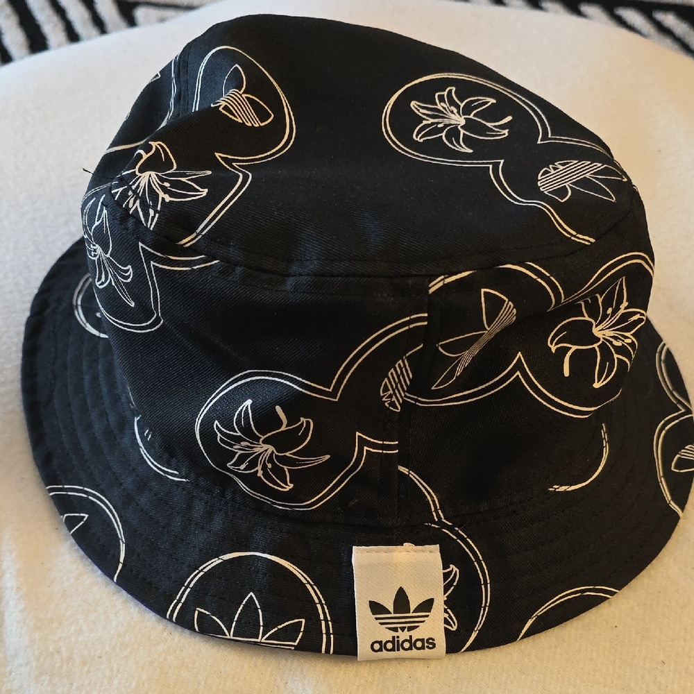 Adidas Black Hat with White Floral Pattern Reversible